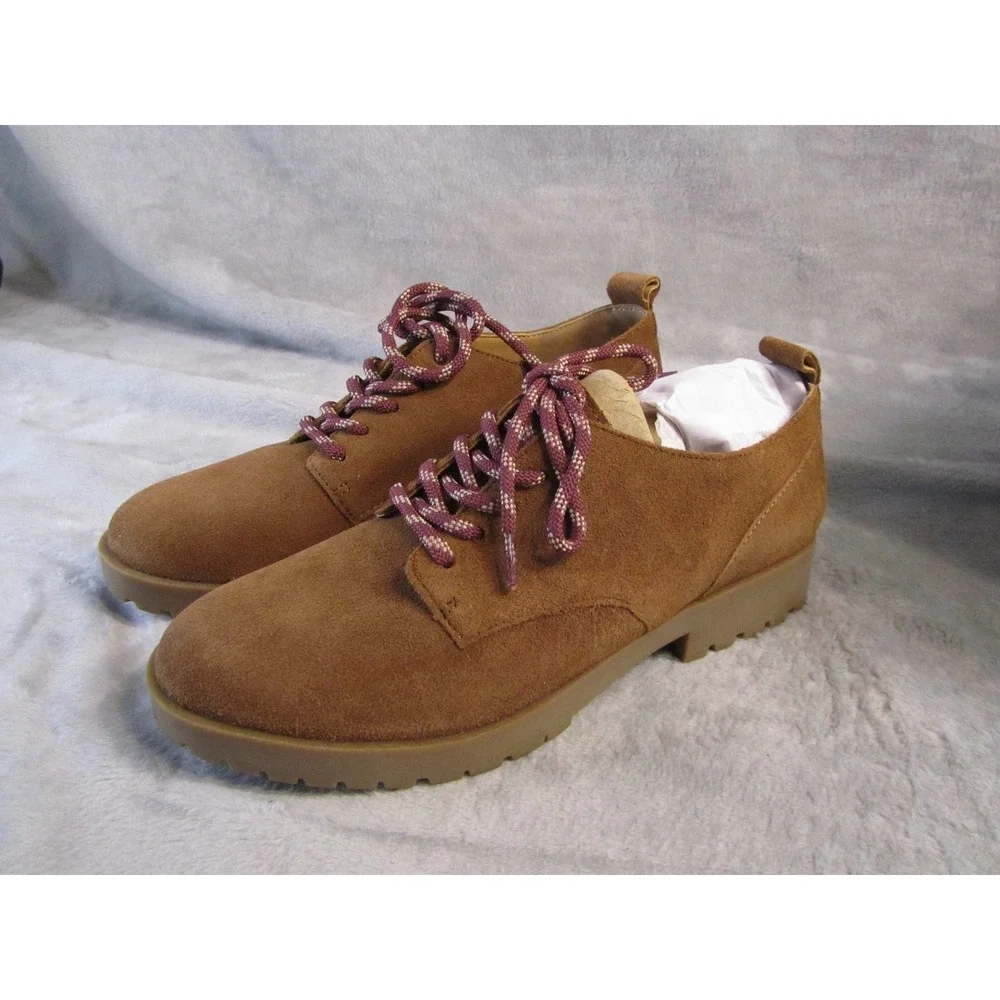 Crown Vintage Lowell Kid Teddy Brown Cow Suede Lug Sole Oxford Shoes 6 CV-LOWELL